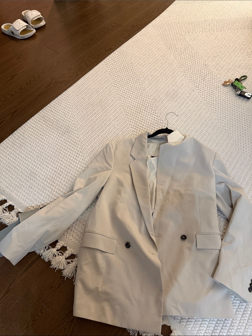 men Light Beige Double-Breasted Blazer Jacket